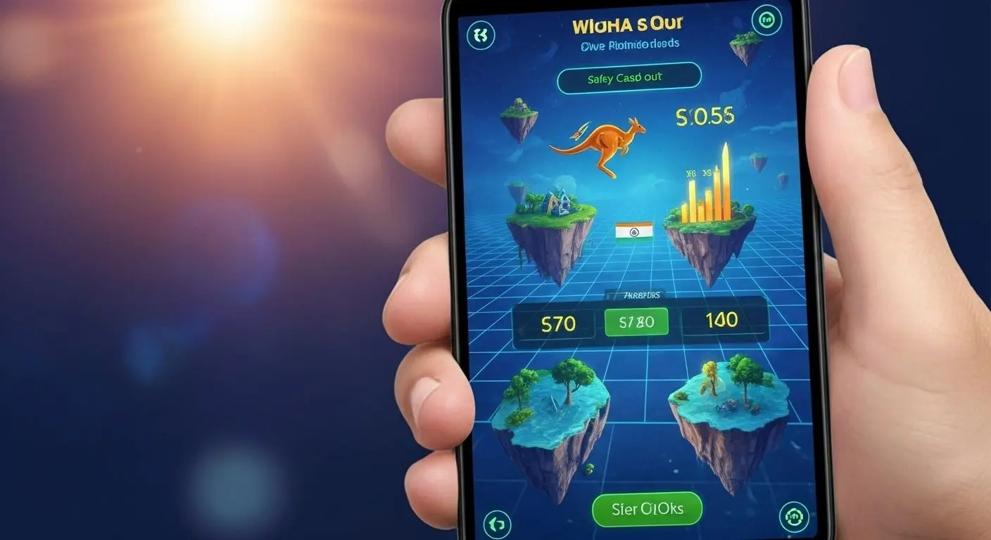 టి ఎన్ టి పేలుడుతో కిందపడుతున్న కంగారు, చుట్టూ చెల్లాచెదురైన నాణేలు, పక్కనే భారత త్రివర్ణ బోయ్