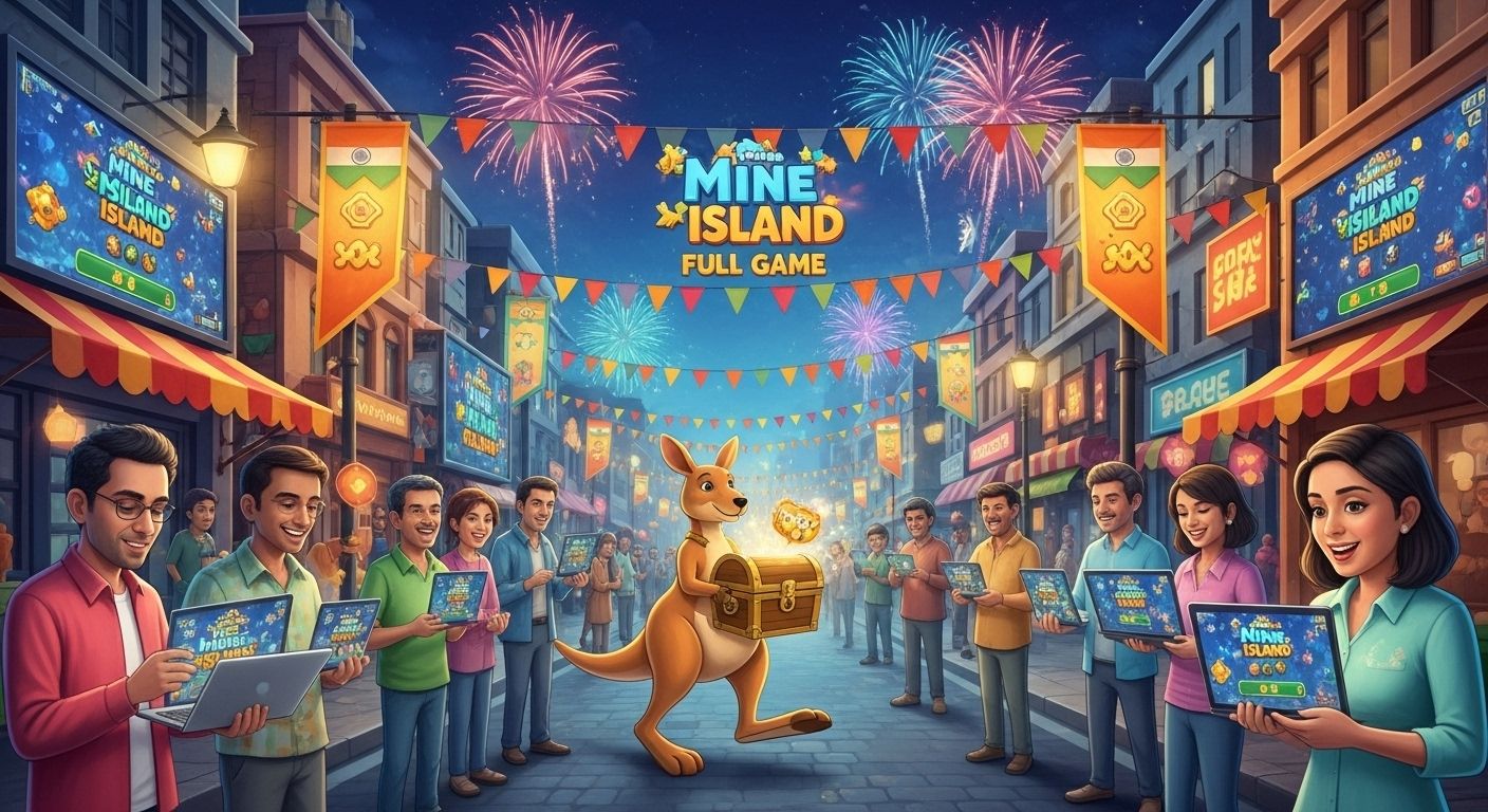 Indian festival scene celebrating transition from demo to full Mine Island game